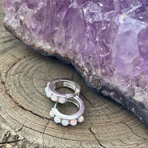 ❣️SOLD❣️Genuine Opal Huggie Silver Earrings